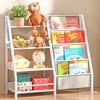MAYEERTY 4 Tier Wooden Bookshelf and Toy Storage with Three Layer Sling Bookcase for Living Room White - 2 of 4