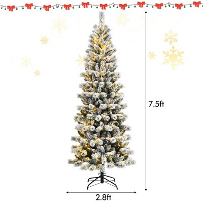 7.5 ft Snow Flocked Pine Christmas Tree with Multicolor LED Lights