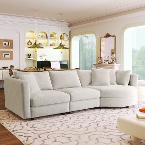 111.4" Chenille Upholstered Curved Sectional Sofa with Removable Cushions and Pillows - 1 of 4
