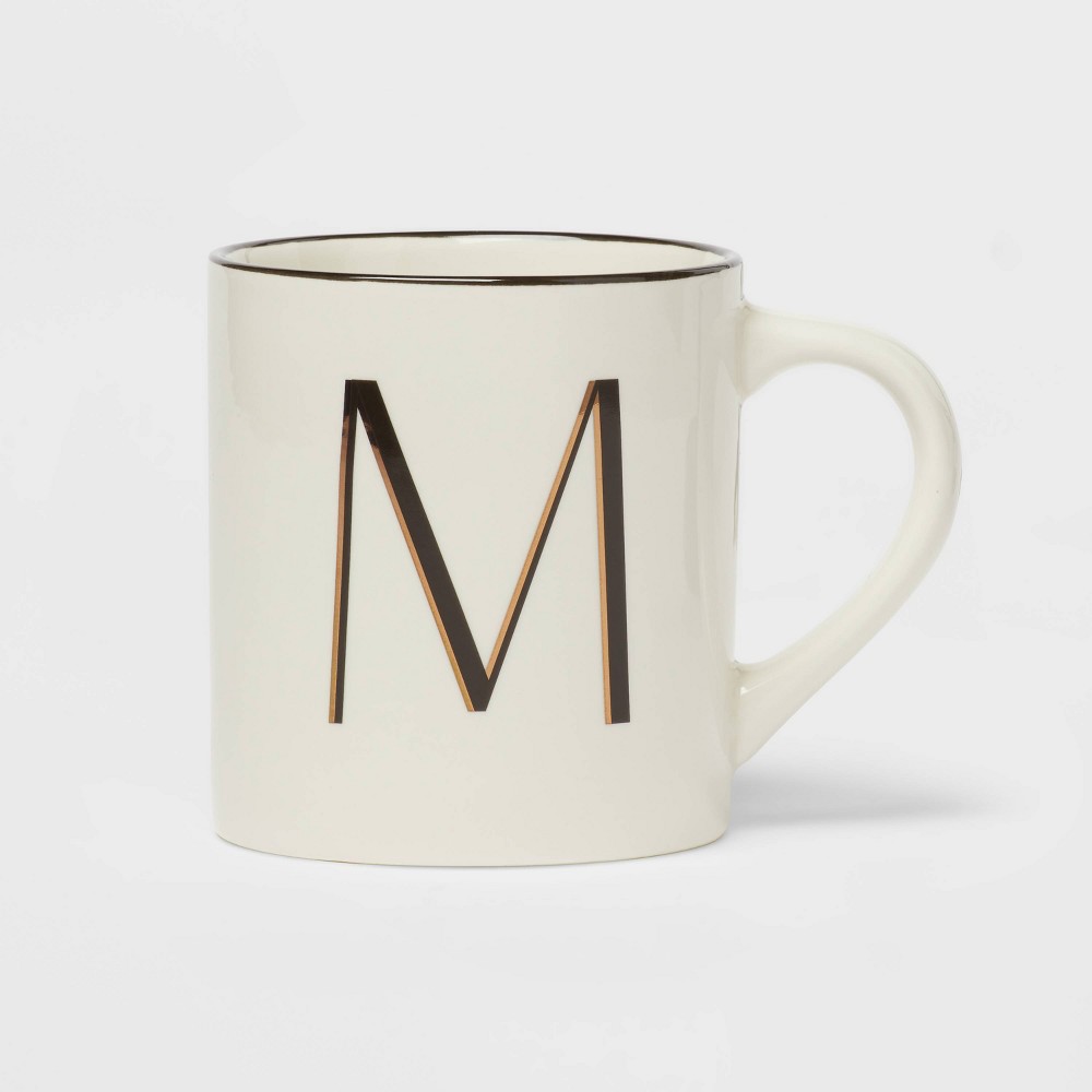 Photos - Glass 16oz Stoneware Monogram M Mug Ivory - Threshold™