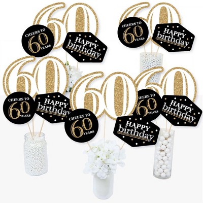 Big Dot of Happiness Adult 60th Birthday - Gold - Birthday Party Centerpiece Sticks - Table Toppers - Set of 15