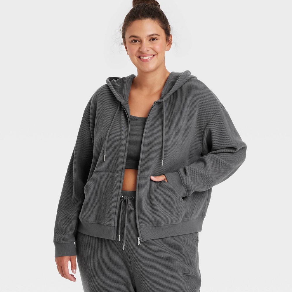 Women's Thermal Zip-Up Hoodie Sweatshirt - Auden™ Gray 2X