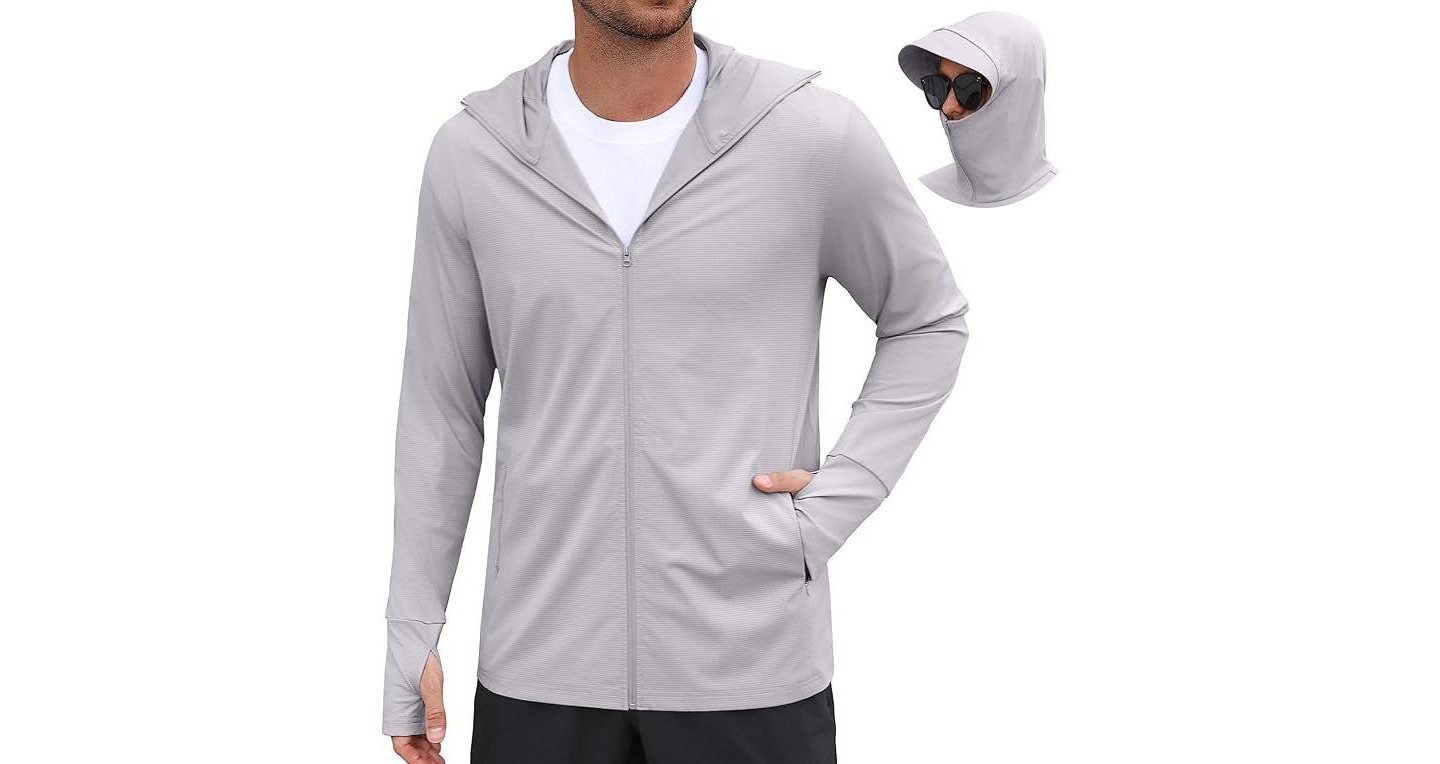 Мужские худи COOFANDY Men UV Jacket Sun Protection for Men Zip Up Lightweight Sun Long Sleeve Sun Shirt Running Fishing Hiking Light Grey, цвет: Светлый серый — фото 1