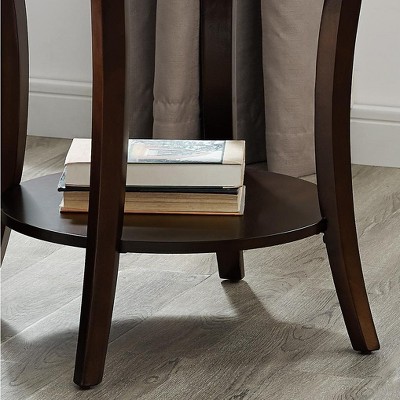 Contemporary Birch Wood Round End Table with Storage Shelf