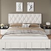 King Size Beige Bed Frame, Upholstered Platform Bed Frame with Storage Drawers, Mattress Foundation, Solid Wooden Slats Support, No Box Spring Needed - 3 of 4