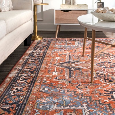Rust and Blue Vintage Persian Rectangular Area Rug