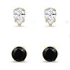 Steeltime Ladies 18k gold plated stainless steel white and black simulated pear/round shape diamond stud earrings set - 2 of 4