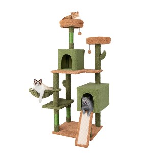 Tangkula 63" Cactus Cat Tree for Indoor Cats w/Sisal Scratching Posts & Ladder Basket Bed - 1 of 4