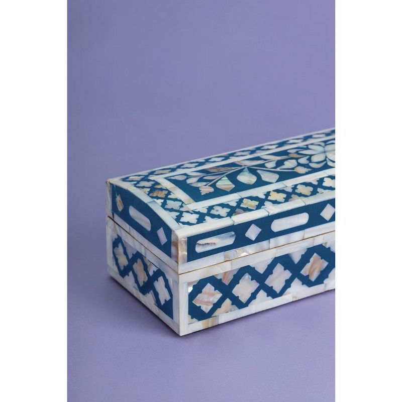 GAURI KOHLI Jodhpur Mother of Pearl Decorative Box, Blue, 12", 4 of 7
