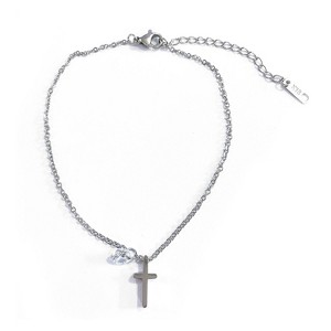 Stainless Steel Cross and Crystal Anklet - 1 of 4