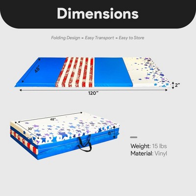 Stars and Stripes Blue Vinyl Folding Gymnastics Mat, 120" x 48"