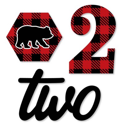 Big Dot of Happiness 2nd Birthday Lumberjack - Channel the Flannel - DIY Shaped Buffalo Plaid Second Birthday Party Cut-Outs - 24 Count