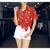 LA LEELA Women's Beach Funny Santa Claus Party Shirt Blouse Short Sleeve Tops Christmas Tree Hawaiian Gifts Shirts for Women - 4 of 4