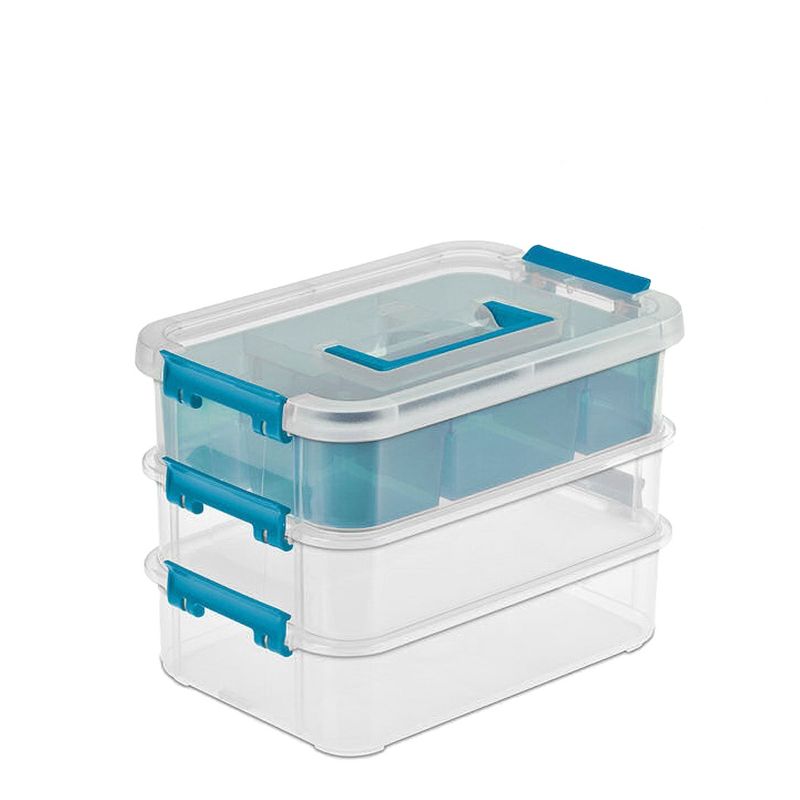 Sterilite Convenient Small Home Tiered Layer Stack Carry Storage Box with Colored Accent Secure Latches, 4 of 5