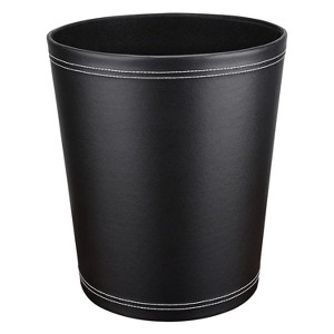 Aoibox Pu Leather Trash Can, 2.6 Gallon Black Bathroom Waste Bin, Small Office Garbage Can for Bedroom, Kitchen, Round Decorative Under-Sink/Desk/Home - 1 of 4