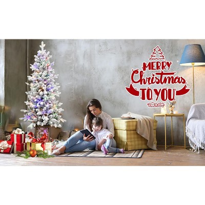 YOOCOZZ Christmas Decor, 4FT Flocked Xmas Tree, Multicolour LED Lights, 396 PE/PVC Tips, Glitter Base, Pine Cones,Light-Up Colorful Basin, Easy Setup
