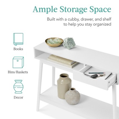 White Mid-Century Modern Console Table with Storage