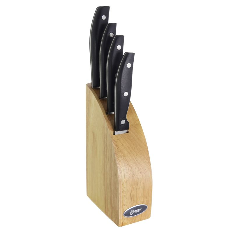 Oster Granger 5 Piece Stainless Steel Cutlery Knife Set with Half Moon Natural Wood Block, 2 of 13