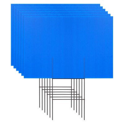 Okuna Outpost 6 Pack Blank Plastic Corrugated Sheets Boards with Stakes for Yard Signs, Blue, 17" x 12"