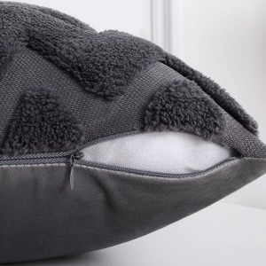 Soft Plush Faux Wool Velvet Pillow Covers, 16x16 Inch Decorative Boho Cushion Cases for Sofa, Chair, Bed, Car - Grey - 1 of 4
