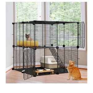 2 Tier Cat Cage Pet Metal Playpen Cat Kennel Indoor DIY Cat Enclosure Perfect for 1-2 Cats,Rabbits Kittens Travel - 1 of 4