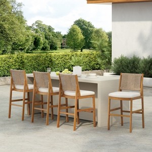 Scott Living Arly Green Outdoor Bar Stool Solid Acacia Wood and Woven Wicker, Set of 4 - 1 of 4