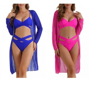 INSPIRE CHIC Women's Criss Cross Adjustable Spaghetti Straps Triangle Bottoms Swimwear Bikini Suits 2 Sets - 1 of 4