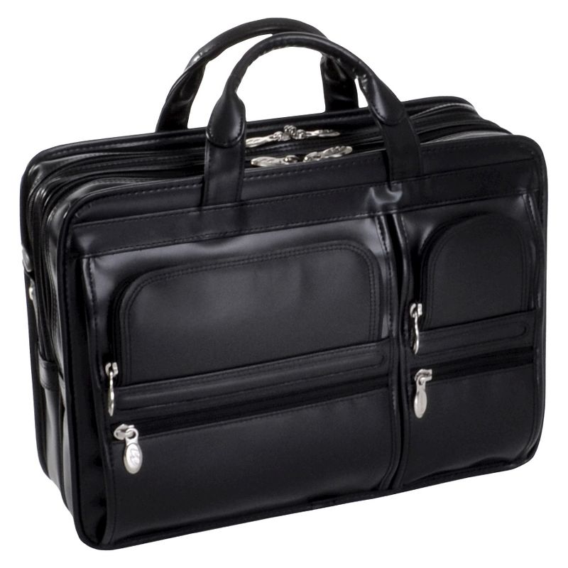 McKlein Hubbard Leather Double Compartment Laptop Briefcase (Black), 1 of 8