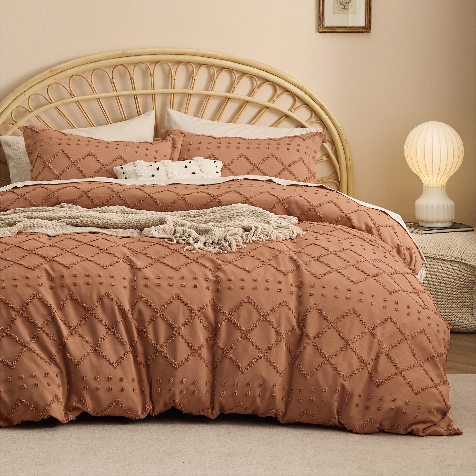 Duvet Cover Set Solid Embroidery 3Pcs King Size Burnt Orange Bedsure