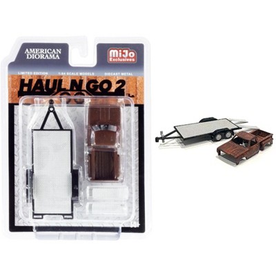 "Haul N Go 2" Trailer and Rusted Truck Body Diecast Set of 2 pieces for 1/64 Scale Models by American Diorama