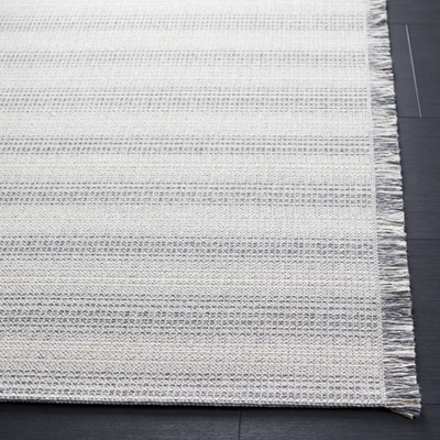 Ivory and Dark Grey Rectangular Flat Woven Synthetic Rug, 5' x 7'