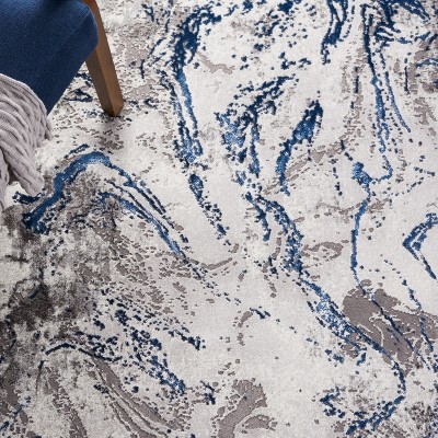 Gray Abstract Hand-knotted Square Synthetic Area Rug