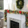 COZONY 6-Foot Poinsettia Christmas Garland with LED Lights, Battery Operated Holiday Garland with Timer for Mantle Fireplace Stair Railing Decor - 3 of 4