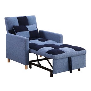 Aukfa Pull Out Sofa Chair, Convertible Sleeper Futon Chair Bed, Patchwork Teddy, Blue/Navy - 1 of 4