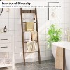 MaseiKar Blanket Ladder for Living Room and Bedroom, 5-Tier Wall Leaning Towel Rack for Bathroom, Decorative Ladder Shelf with 4 Removable Hooks,Brown - 2 of 4