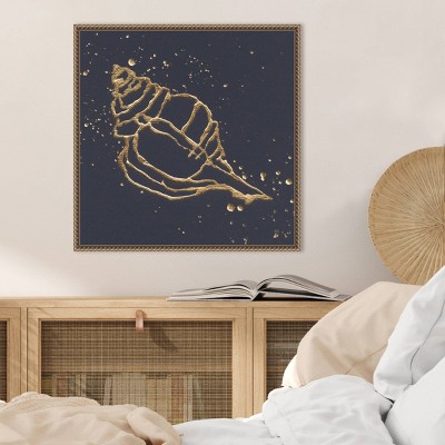 Gold Conch III Abstract Canvas Art with Beaded Bronze Frame