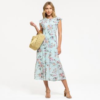 August Sky Women's Smocked Floral Tiered Dress : Target