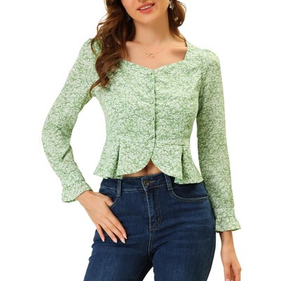 INSPIRE CHIC Women's Casual Ditsy Floral Ruffle Long Sleeve Peplum Top Shirts