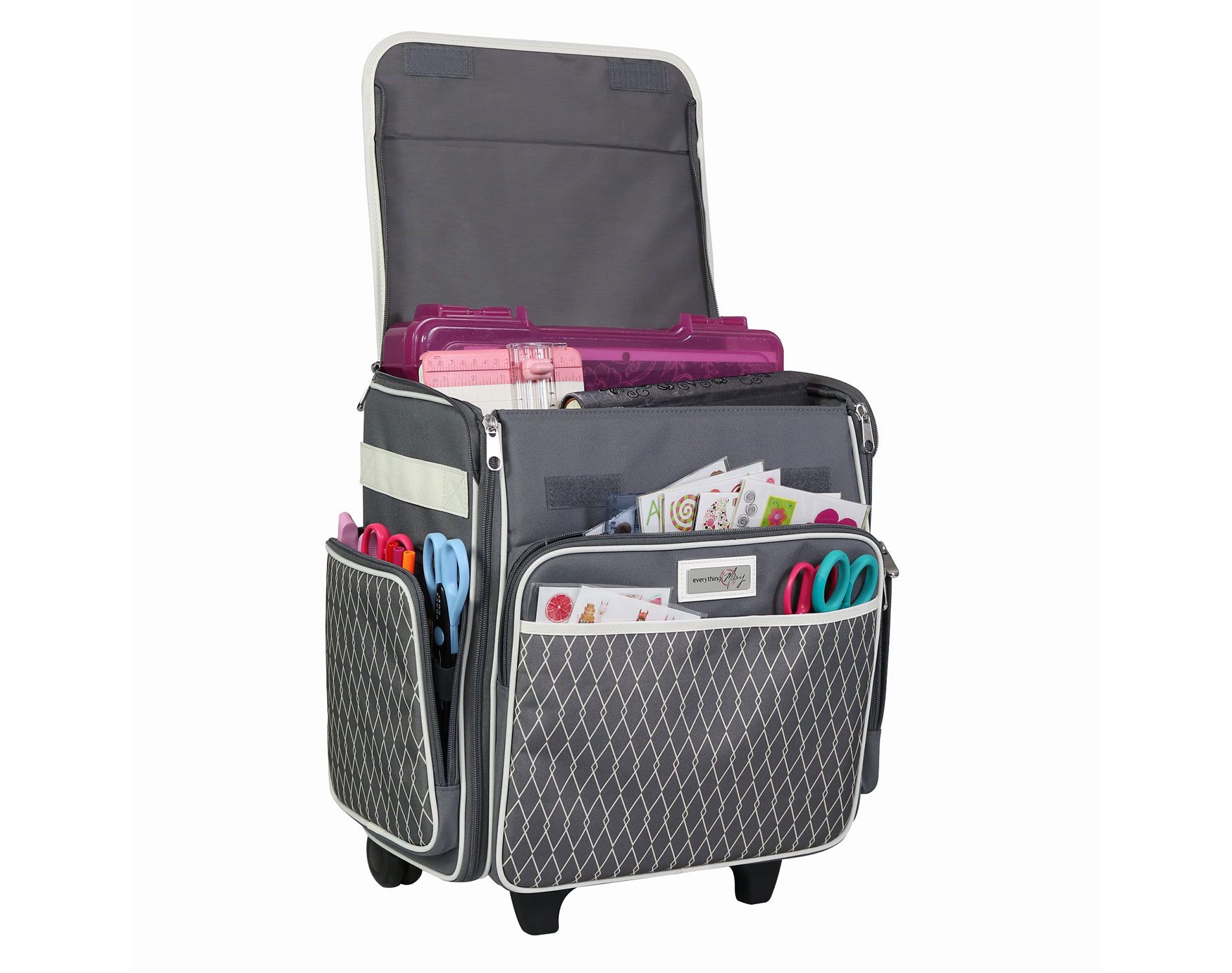 Everything Mary Collapsible Rolling Scrapbook & Featherweight Case, Grey & White