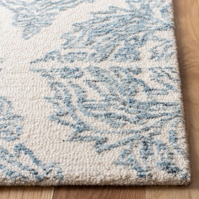 Ivory and Blue Hand-Tufted Wool Abstract Area Rug, 5' x 8'