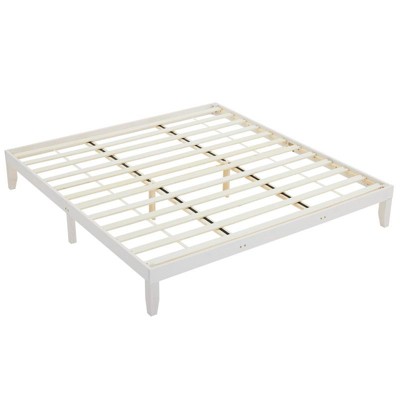 Karl Home Pine Wood Frame King Size Platform Bed White Color