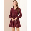 Allegra K Women's Floral Print Button Front Puff Sleeve Tie Waist Shirt Dress - 3 of 4