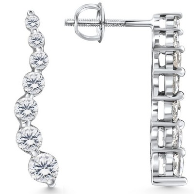 Pompeii3 1Ct Natural Diamond Journey Earrings 7-Stone 14k Gold 1" Tall Screw Back Studs