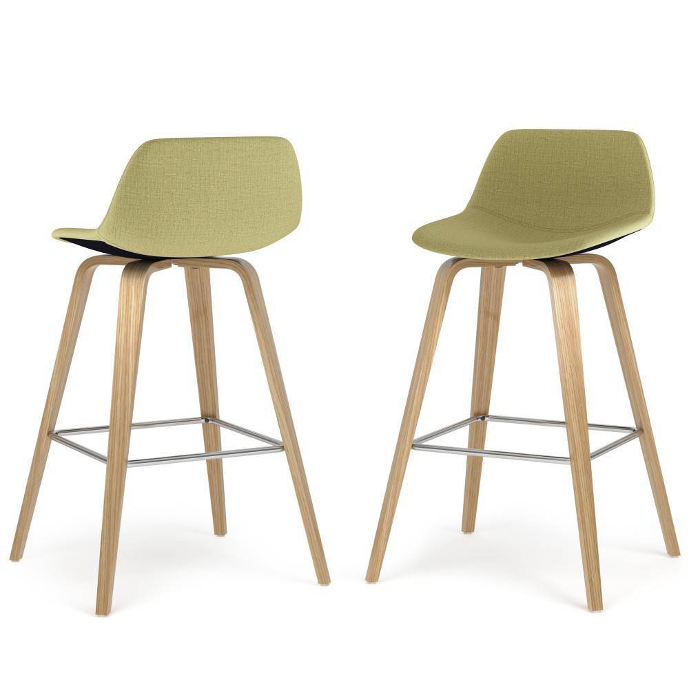Set of 2 Cacey Bentwood Counter Height Barstools: Chrome & Linen Upholstery - WyndenHall
