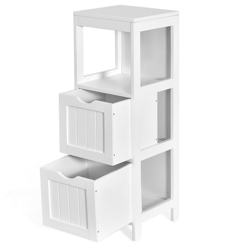 Costway Bathroom Floor Cabinet Side Wooden Storage Organizer w/ Removable Drawers White, 5 of 11