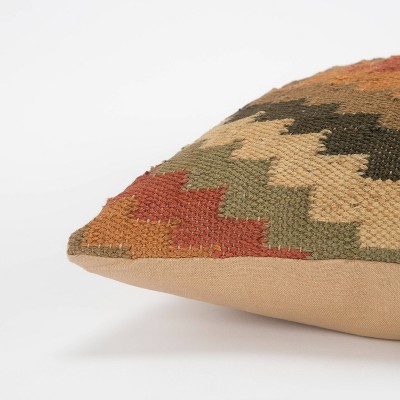 18" Earthtones Southwestern Wool and Jute Pillow Cover