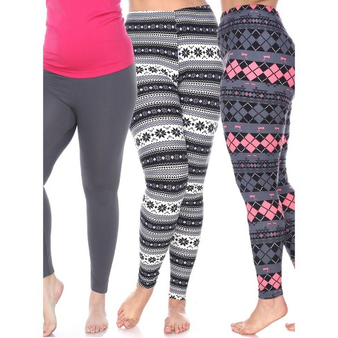 Women's Pack of 3 Plus Size Leggings Charcoal, Grey/Pink Argyle, Black/Grey  One Size Fits Most Plus - White Mark