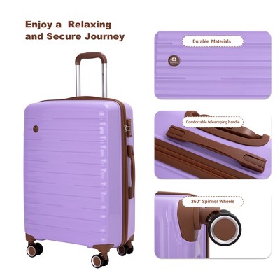 Vynxaria Purple PP Hard Shell 5-Piece Luggage Set 20/24/28" Suitcases with Travel Toiletry Bags TSA Lock Durable Design
