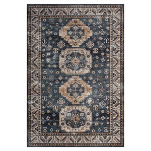 Washable Vintage Oriental Rug Non Slip Low Pile Rug Soft Throw Floor Cover Retro Medallion Foldable Indoor Carpet for Living Room Bedroom Playroom - 1 of 4