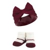 Hudson Baby Infant Girl Headband and Socks Giftset, Burgundy Blush, One Size - 3 of 4